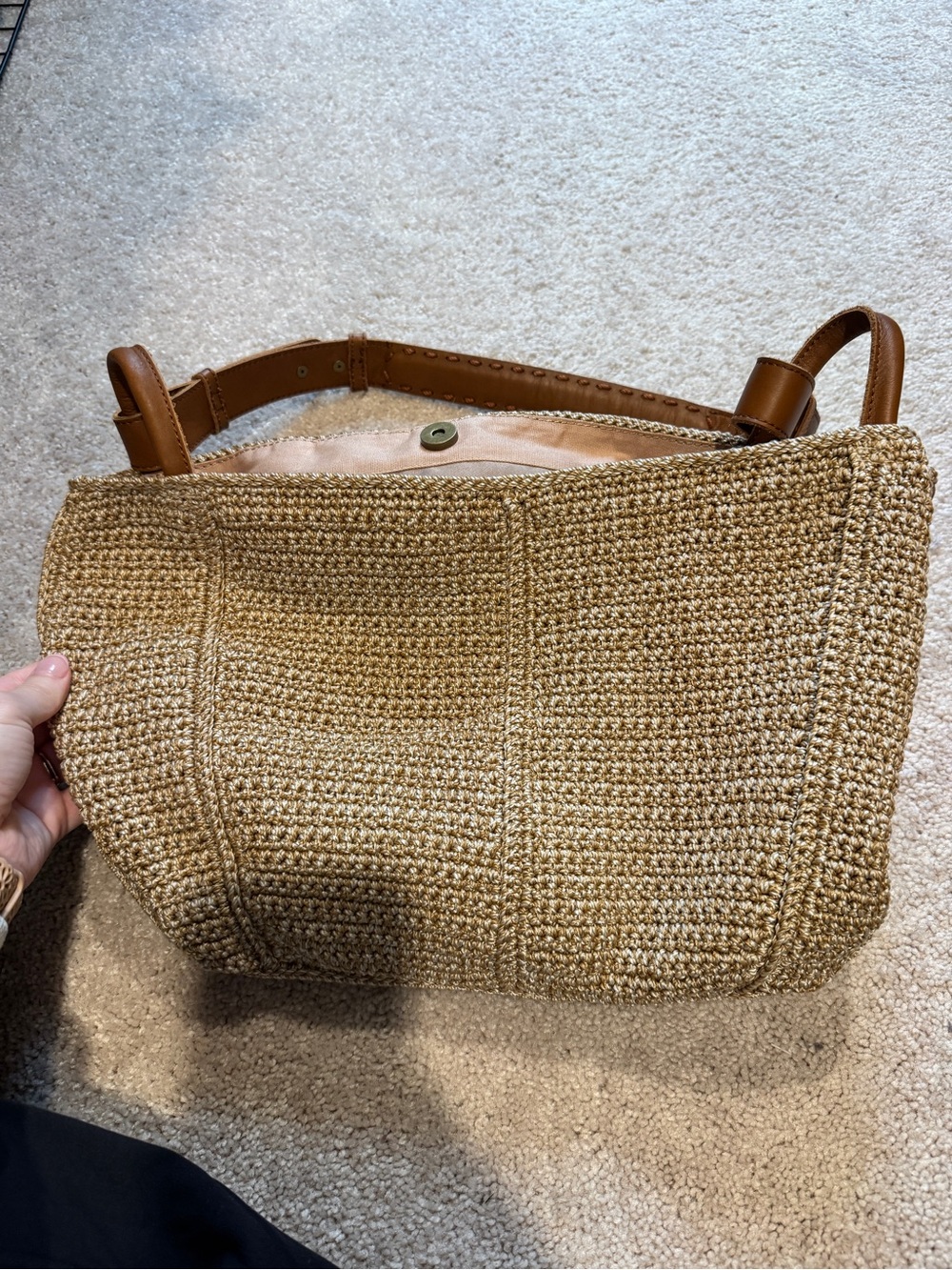 The Sak Tan Woven Shoulder Bag with Leather Trim